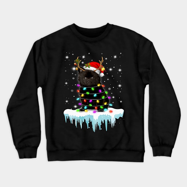 Pomeranian Reindeer Wear Santa Hat Chrismas Light Crewneck Sweatshirt by IainDodes